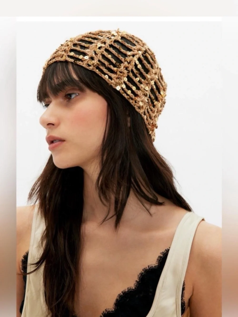 Free People Mila Sequin disco Crochet skull cap